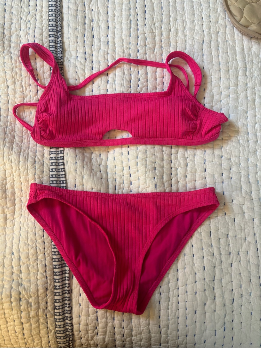 Xhilaration Hot Pink Ribbed Bikini Set